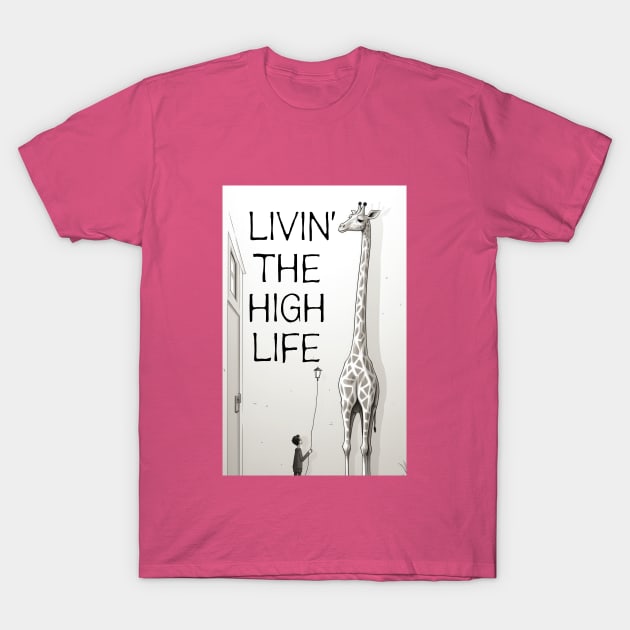 Giraffe and child with lantern Livin' the high life T-Shirt by chapter2